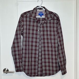 Egara Men's Casual Plaid Shirt - Burgundy and White